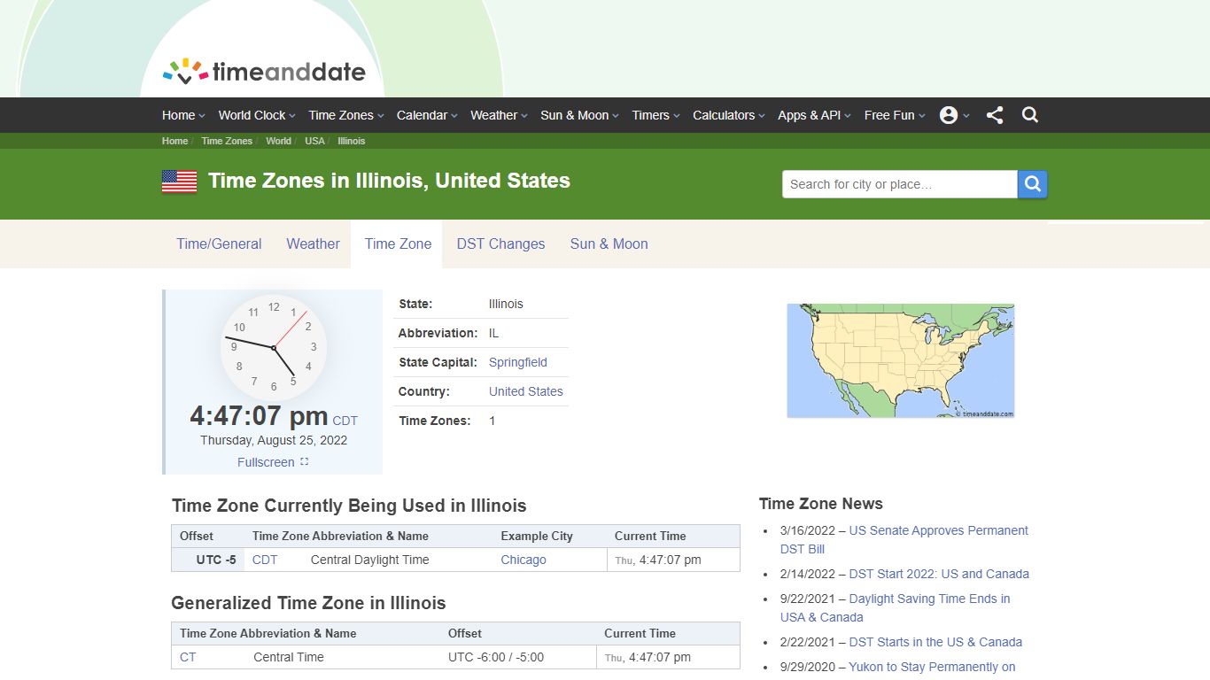 Time Zones in Illinois, United States - Time and Date